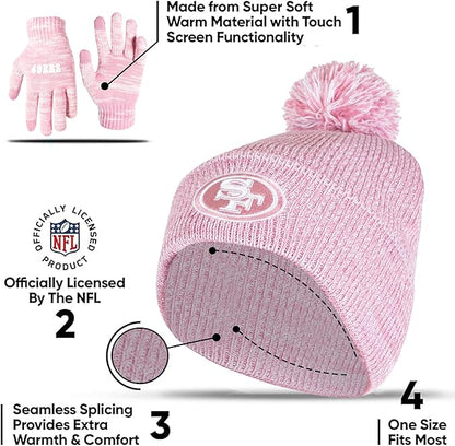 Ultra Game Adults Unisex NFL Official Super Soft Winter Beanie Knit Hat with Extra Warm Touch Screen Gloves|San Francisco 49ers