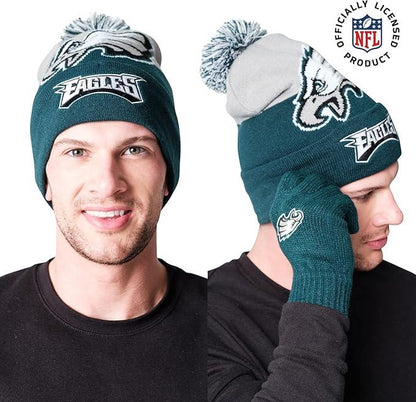 Ultra Game NFL Official Adults Unisex Super Soft Winter Beanie Knit Hat With Extra Warm Touch Screen Gloves, Philadelphia Eagles, Team Color 2, 1SIZE|Philadelphia Eagles