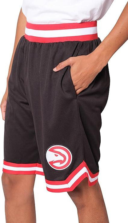 Ultra Game NBA Official Men’s Active Knit Basketball Training Shorts - Unisex, Atlanta Hawks, Black|Atlanta Hawks