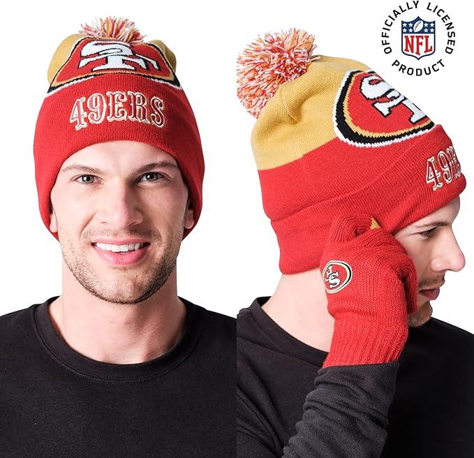 Ultra Game NFL Official Adults Unisex Super Soft Winter Beanie Knit Hat With Extra Warm Touch Screen Gloves, San Francisco 49ers, Team Color, 1SIZE|San Francisco 49ers