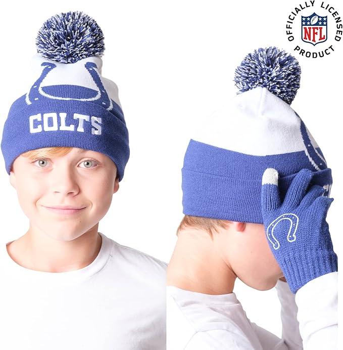 Ultra Game NFL Official Youth Super Soft Winter Beanie Knit Hat With Extra Warm Touch Screen Gloves, Indianapolis Colts, Team Color 2, 1SIZE|Indianapolis Colts