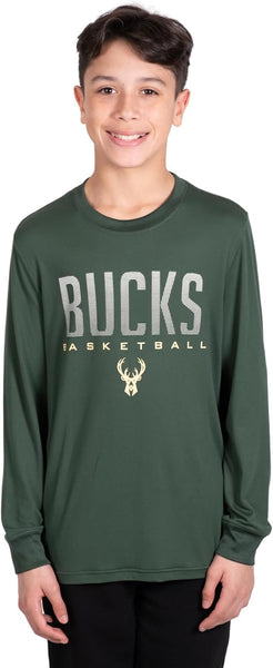 Ultra Game NBA Milwaukee Bucks Boys Super Soft Long Sleeve Active T-Shirt|Milwaukee Bucks - UltraGameShop