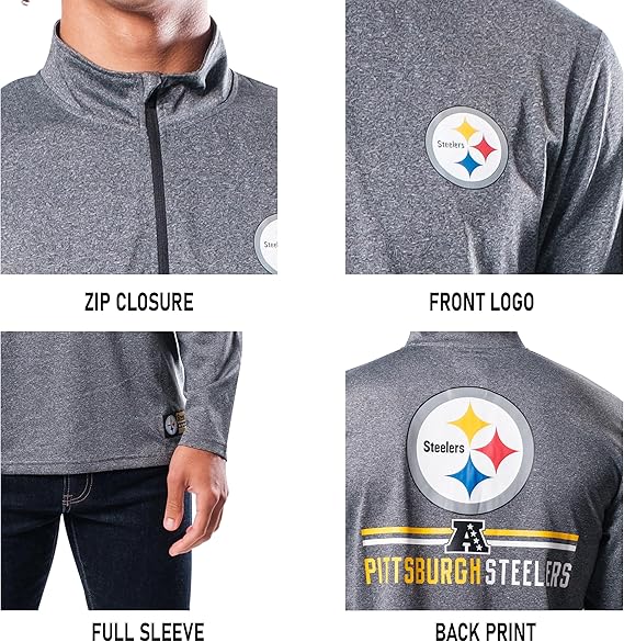 NFL Official Adults Super Soft Quarter Zip Long Sleeve T-Shirt - Unisex|Pittsburgh Steelers