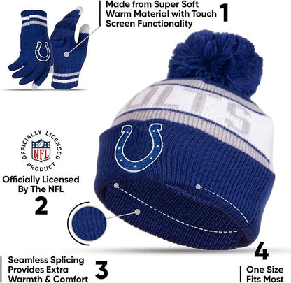 Ultra Game NFL Official Youth Super Soft Winter Beanie Knit Hat With Extra Warm Touch Screen Gloves, Indianapolis Colts, Team Color 1, 1SIZE|Indianapolis Colts