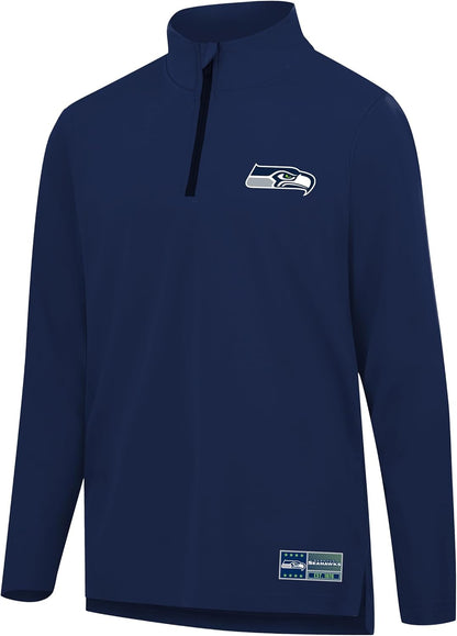 Ultra Game NFL Official Adults Super Soft Quarter Zip Long Sleeve T-Shirt - Unisex Seattle Seahawks|Seattle Seahawks