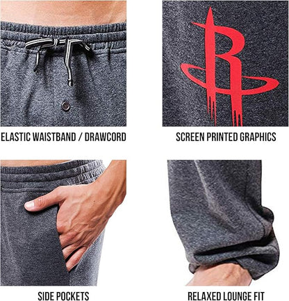 Ultra Game Men's NBA Official Sleepwear Super Soft Pajama Loungewear Pants, Houston Rockets, Heather Charcoal 23|Houston Rockets