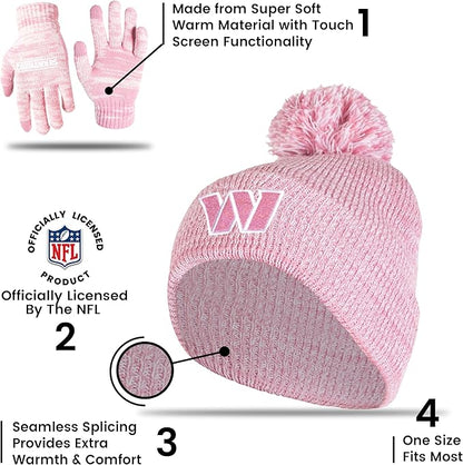 Ultra Game Adults Unisex NFL Official Super Soft Winter Beanie Knit Hat with Extra Warm Touch Screen Gloves|Washington Commanders