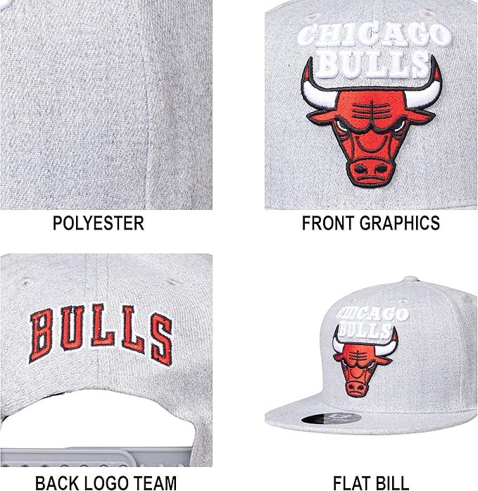 Ultra Game NBA Official Men’s Twill Snap Back Ultimate Baseball Cap Hat - Unisex, Chicago Bulls, Heather Gray, 1SIZE|Chicago Bulls