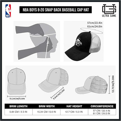 Ultra Game NBA Official Youth 8-20 Snap Back 3D Embroidered Team Logo Baseball Cap Hat, Washington Wizards, Team Color, 1SIZE|Washington Wizards