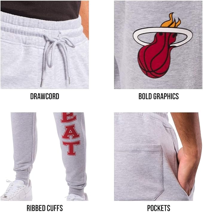 Ultra Game NBA Official Men‚Äôs Super Soft Jogger Sweatpants - Unisex, Miami Heat, Heather Gray|Miami Heat