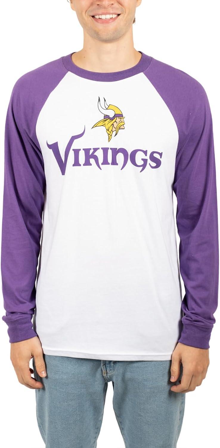 Ultra Game NFL Mens Super Soft Raglan Baseball Long Sleeve T-Shirt| Minnesota Vikings - UltraGameShop