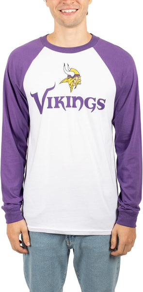 Ultra Game NFL Mens Super Soft Raglan Baseball Long Sleeve T-Shirt| Minnesota Vikings