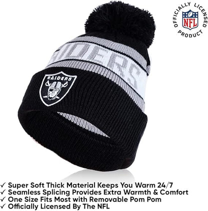 NFL Official Adults Unisex Super Soft Winter Beanie Knit Hat With Extra Warm Touch Screen Gloves|Las Vegas Raiders