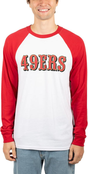 Ultra Game NFL Mens Super Soft Raglan Baseball Long Sleeve T-Shirt| San Francisco 49ers