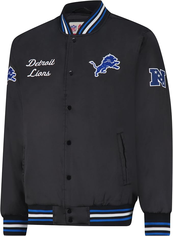 Ultra Game Adults NFL Official Supreme Satin Jacket|Detroit Lions