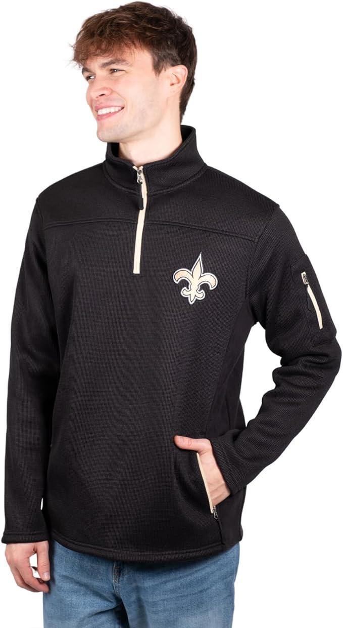 Ultra Game Men's Quarter-Zip Fleece Pullover Sweatshirt with Zipper Pockets New Orleans Saints - UltraGameShop