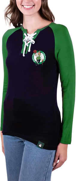 Ultra Game NBA Boston Celtics Women's Super Soft Long Sleeve Lace-up Shirt|Boston Celtics - UltraGameShop