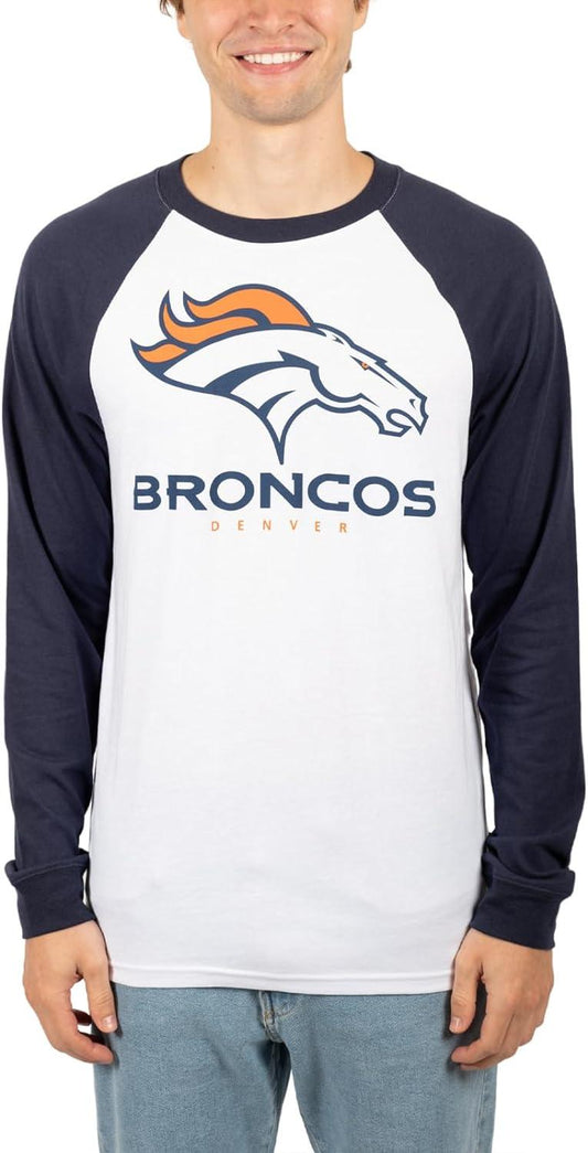 Ultra Game NFL Mens Super Soft Raglan Baseball Long Sleeve T-Shirt| Denver Broncos - UltraGameShop