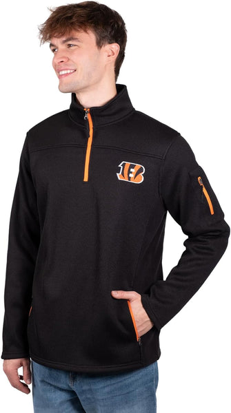Ultra Game Men's Quarter-Zip Fleece Pullover Sweatshirt with Zipper Pockets Cincinnati Bengals
