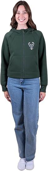 Ultra Game NBA Women's Milwaukee Bucks Super Soft Crop Top Full Zip Hoodie Sweatshirt | Milwaukee Bucks - UltraGameShop