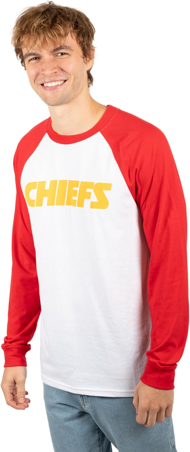 Ultra Game NFL Mens Super Soft Raglan Baseball Long Sleeve T-Shirt| Kansas City Chiefs