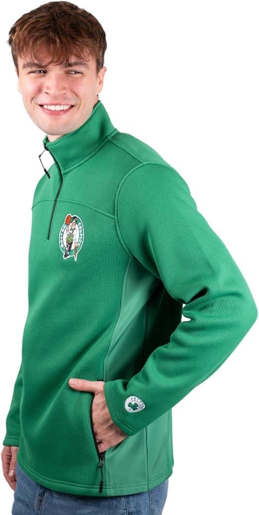 Ultra Game Boston Celtics Men's Quarter Zip Fleece Pullover Sweatshirt with Zipper Pockets|Boston Celtics - UltraGameShop