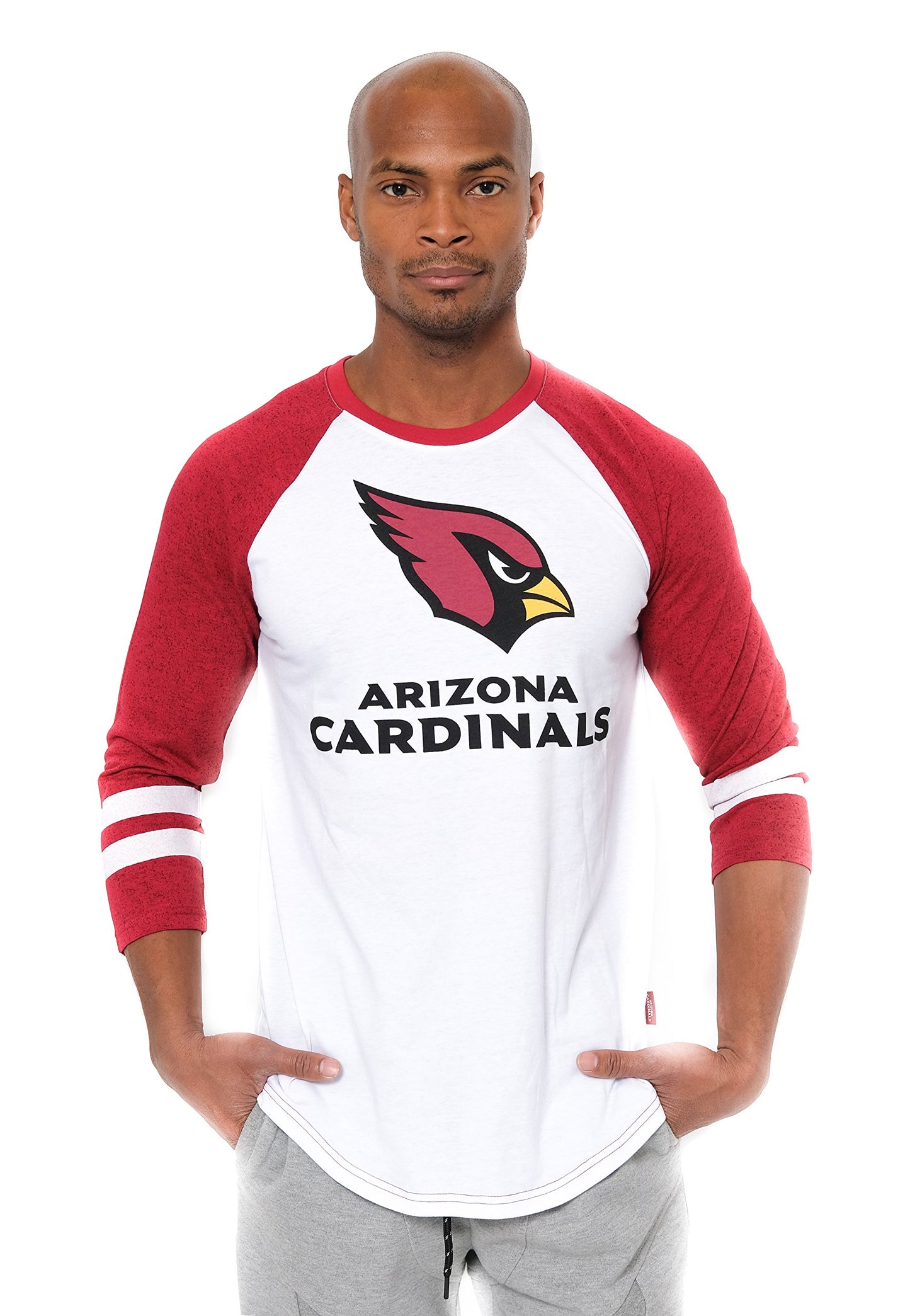 Ultra Game NFL Official Adults Super Soft Raglan Baseball Long Sleeve T-Shirt - Unisex, Arizona Cardinals, White|Arizona Cardinals