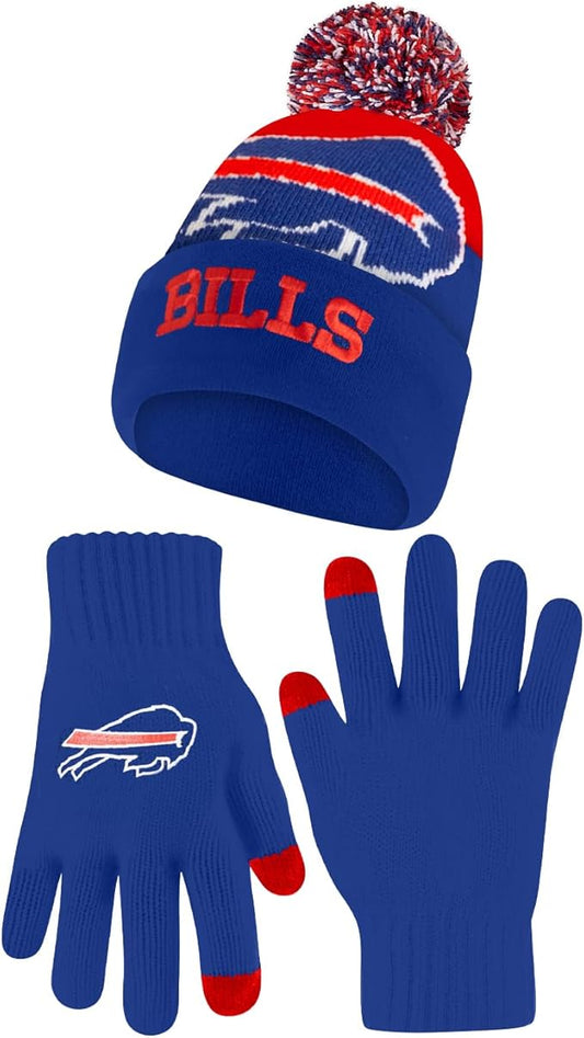 Ultra Game NFL Official Adults Unisex Super Soft Winter Beanie Knit Hat With Extra Warm Touch Screen Gloves|Buffalo Bills