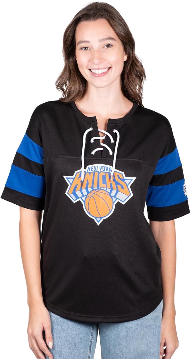 Ultra Game Women's New York Knicks Super Soft Mesh Lace-up Jersey Shirt | New York Knicks - UltraGameShop