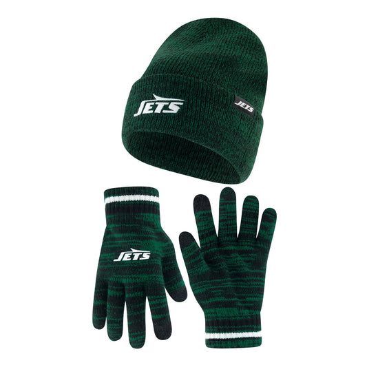 Ultra Game NFL Official Youth Super Soft Marled Winter Beanie Knit Hat with Extra Warm Touch Screen Gloves, New York Jets, Team Color, 1SIZE|New York Jets