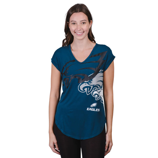 Ultra Game NFL Official Womens Super Soft Modal Vintage V-Neck T-Shirt, Philadelphia Eagles, Team Color|Philadelphia Eagles