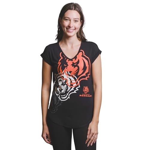 Ultra Game NFL Official Womens Super Soft Modal Vintage V-Neck T-Shirt, Cincinnati Bengals, Team Color|Cincinnati Bengals