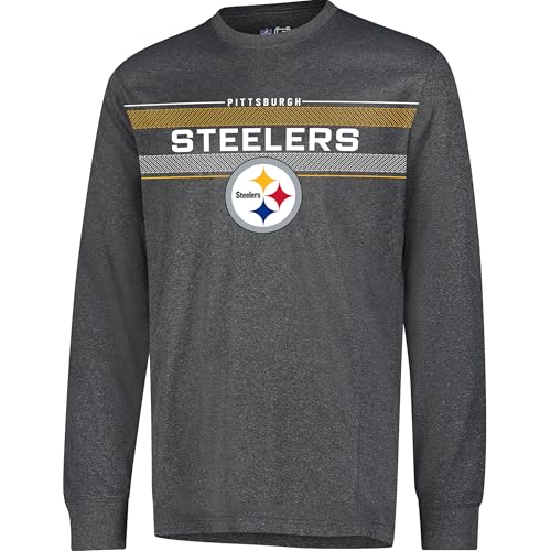 Ultra Game NFL Official Adults Super Soft Game Day Long Sleeve T-Shirt - Unisex, Pittsburgh Steelers, Heather Charcoal 24|Pittsburgh Steelers