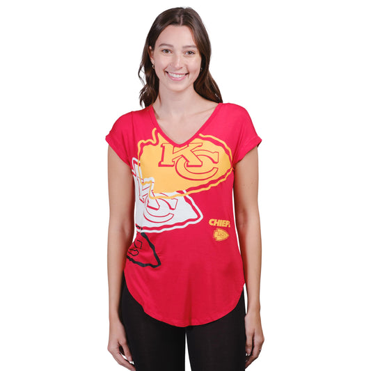 Ultra Game NFL Official Womens Super Soft Modal Vintage V-Neck T-Shirt, Kansas City Chiefs, Team Color| Kansas City Chiefs