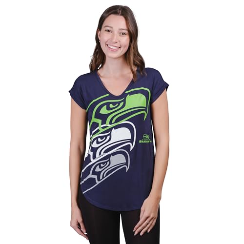 Ultra Game NFL Official Womens Super Soft Modal Vintage V-Neck T-Shirt, Seattle Seahawks, Team Color|Seattle Seahawks