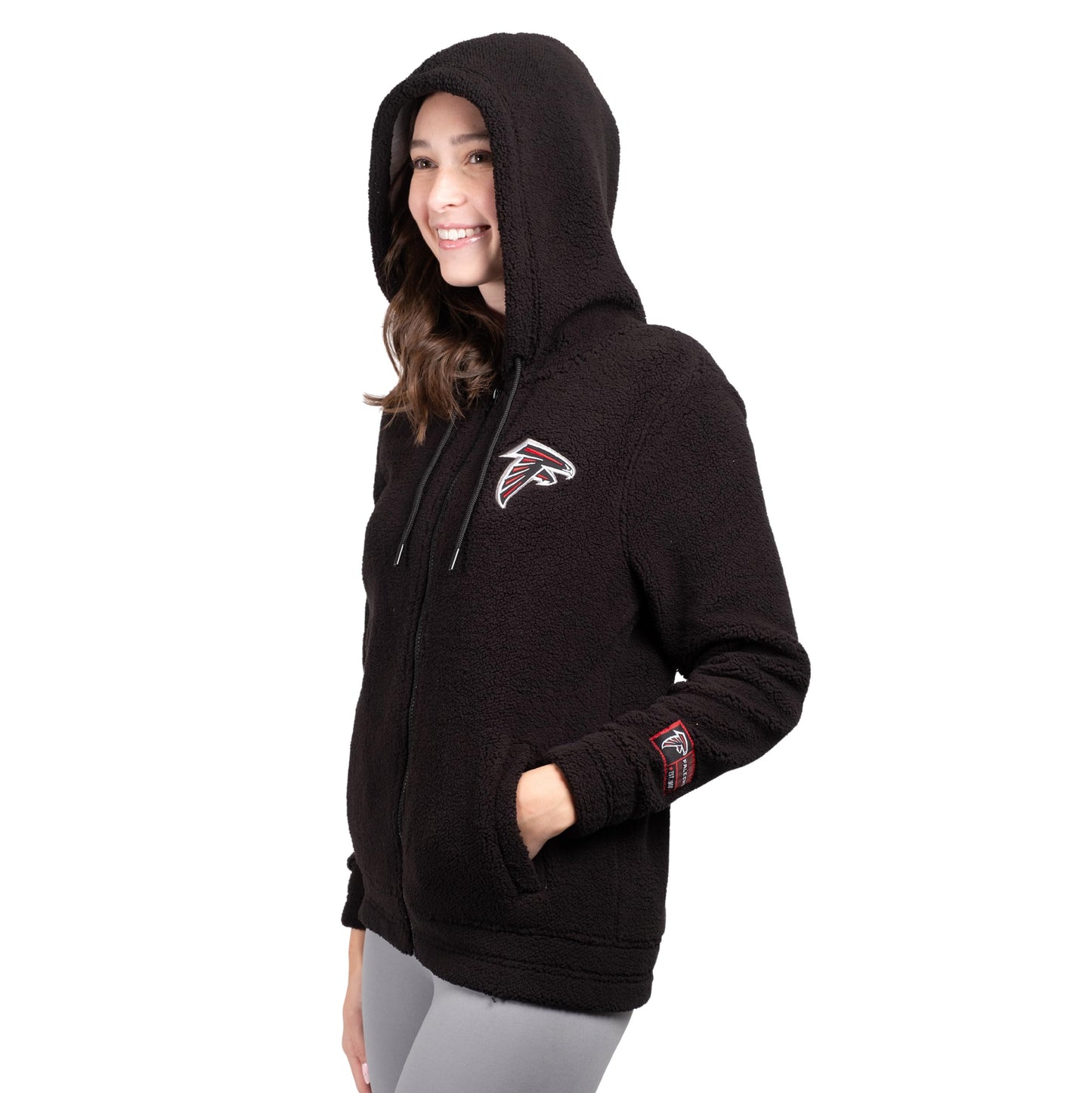 Ultra Game NFL Official Women's Full Zip Soft Sherpa Hoodie Sweatshirt Jacket, Atlanta Falcons, Team Color|Atlanta Falcons