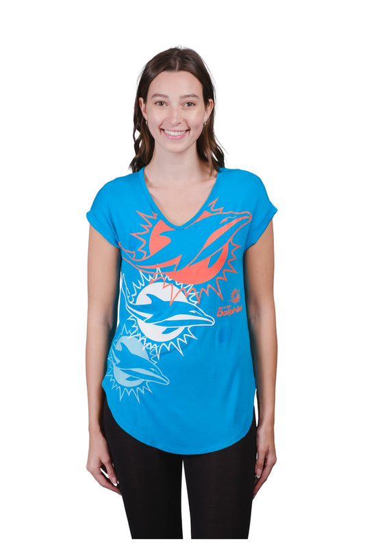 Ultra Game NFL Official Womens Super Soft Modal Vintage V-Neck T-Shirt, Miami Dolphins, Team Color|Miami Dolphins