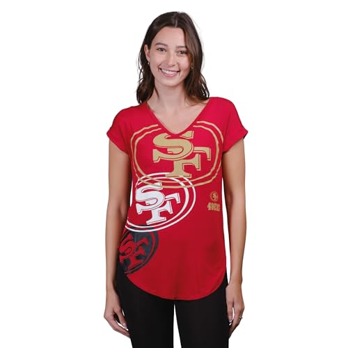 Ultra Game NFL Official Womens Super Soft Modal Vintage V-Neck T-Shirt, San Francisco 49ers, Team Color|San Francisco 49ers