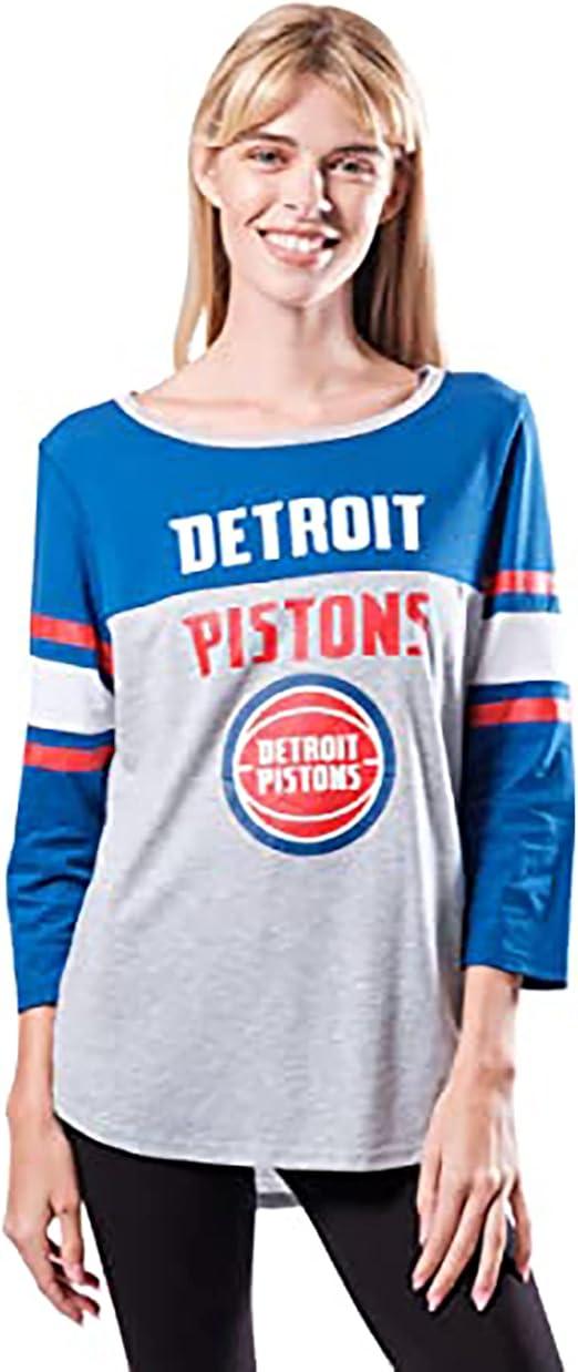 Ultra Game Detroit Pistons Women's Standard T Raglan Baseball 3/4 Long Sleeve Tee Shirt|Detroit Pistons - UltraGameShop