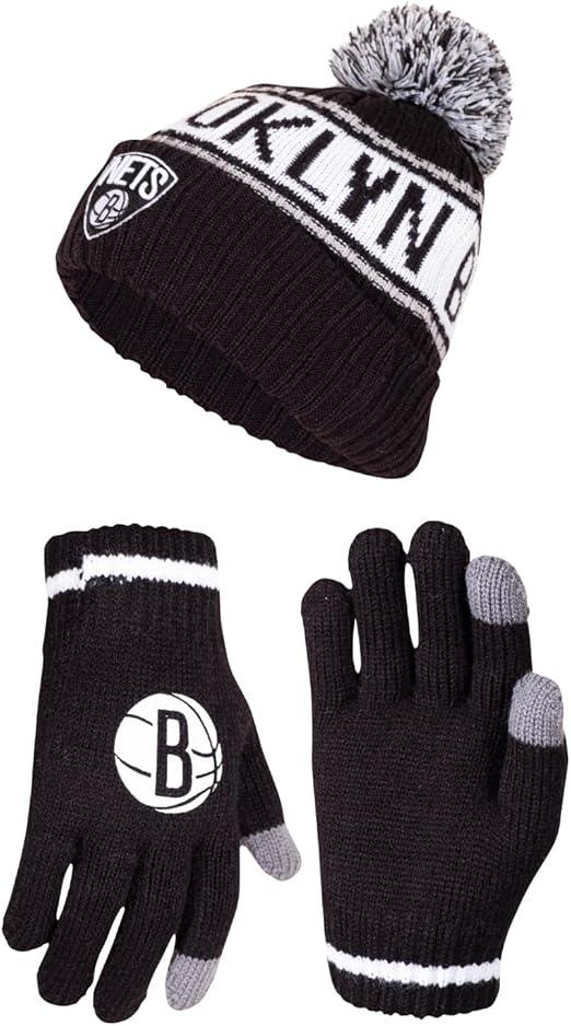 Ultra Game NBA Brooklyn Nets Boys Girls Super Soft Winter Beanie Knit Hat With Extra Warm Touch Screen Gloves|Brooklyn Nets - UltraGameShop