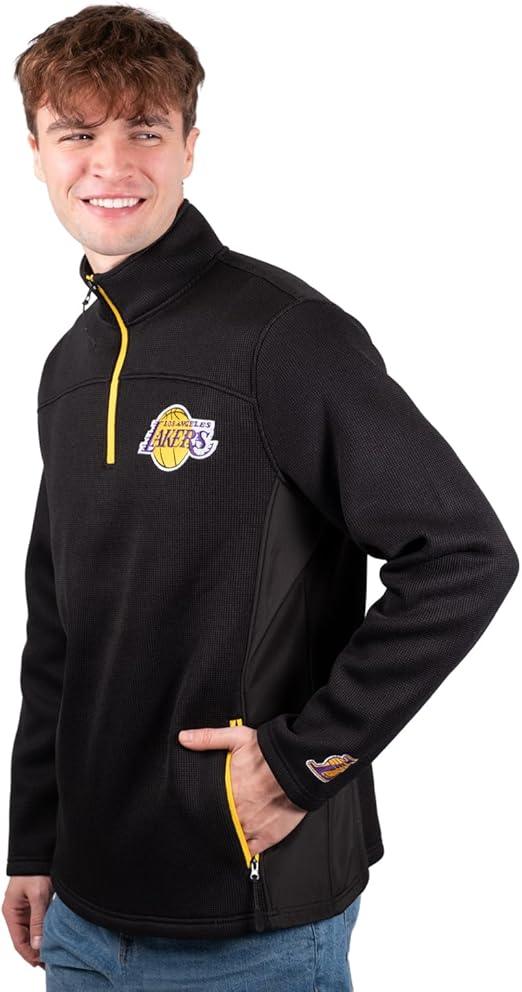 Ultra Game Los Angeles Lakers Men's Quarter Zip Fleece Pullover Sweatshirt with Zipper Pockets|Los Angeles Lakers - UltraGameShop