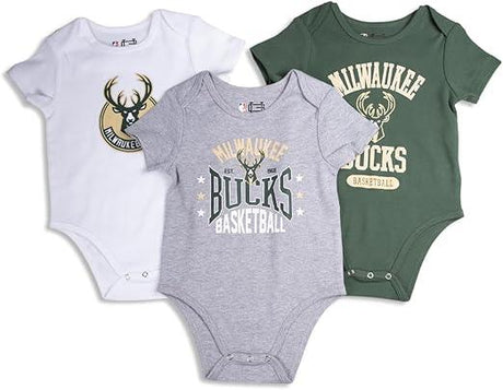 Ultra Game NBA Milwaukee Bucks Super Soft Cotton 3 Pack Baby Creeper Bodysuit|Milwaukee Bucks - UltraGameShop