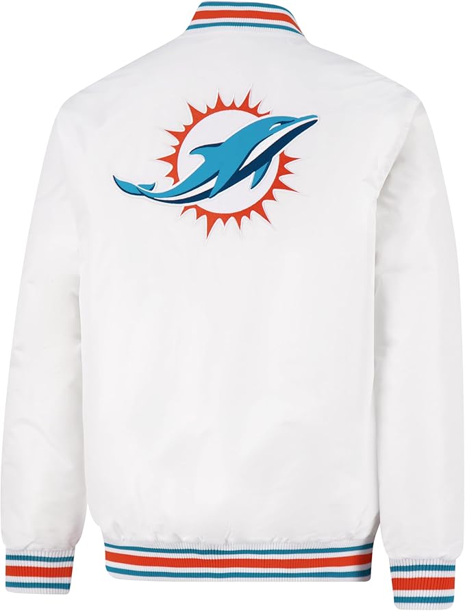 Ultra Game Adults NFL Official Smashing Records Satin Jacket|Miami Dolphins