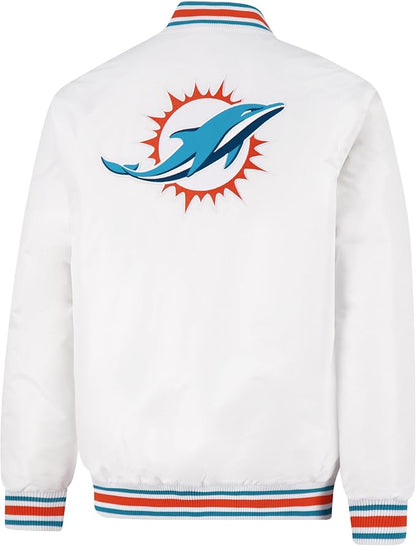 Ultra Game Adults NFL Official Smashing Records Satin Jacket|Miami Dolphins