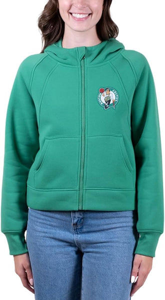 Ultra Game NBA Women's Boston Celtics Super Soft Crop Top Full Zip Hoodie Sweatshirt | Boston Celtics - UltraGameShop