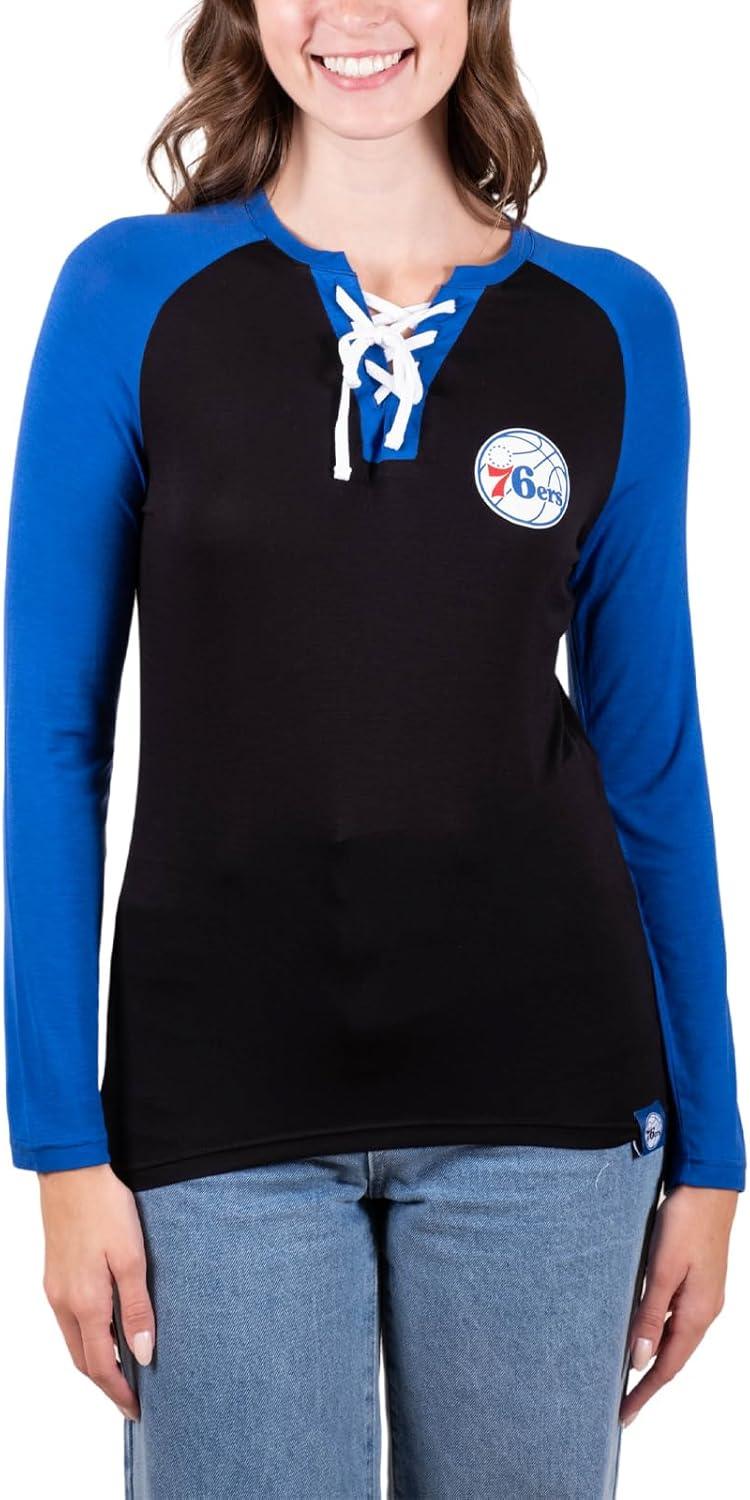 Ultra Game NBA Philadelphia 76ers Women's Super Soft Long Sleeve Lace-up Shirt|Philadelphia 76ers - UltraGameShop