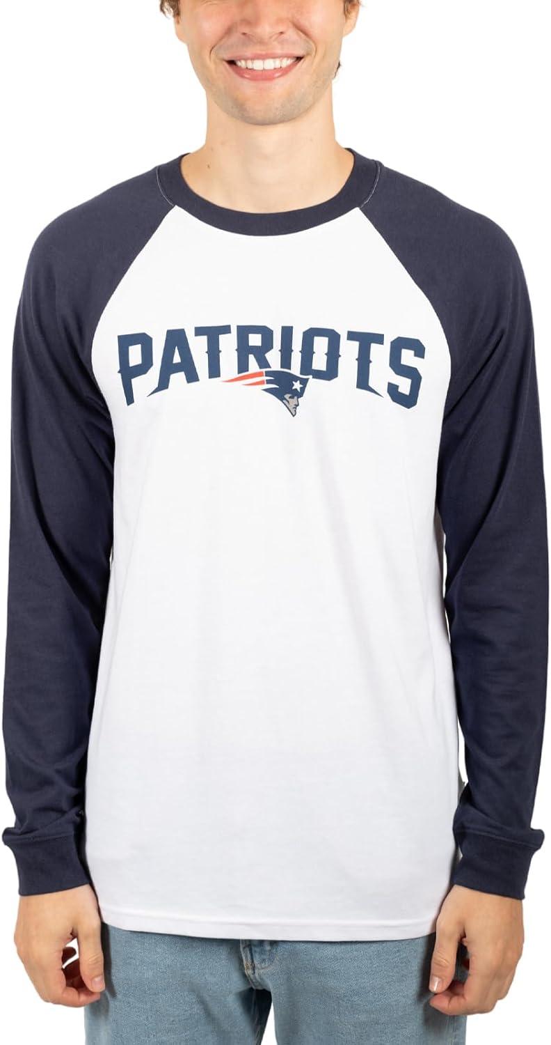 Ultra Game NFL Mens Super Soft Raglan Baseball Long Sleeve T-Shirt| New England Patriots - UltraGameShop