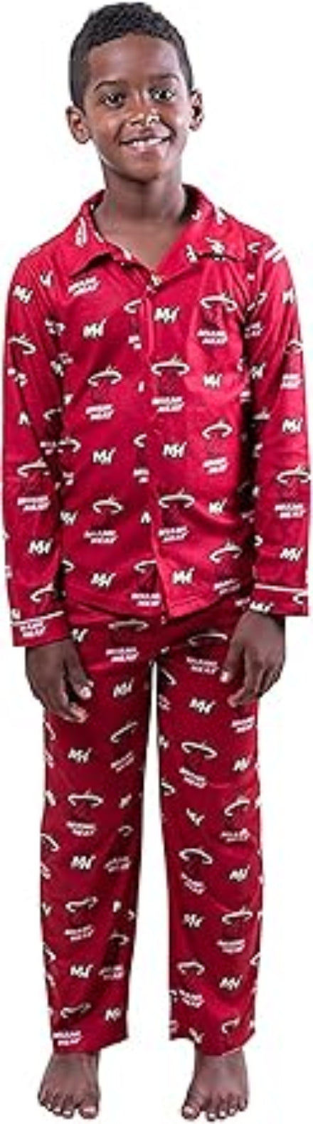 Ultra Game NBA Official Youth 2-Piece Super Soft Button Down Pajamas Set, Miami Heat, Boys Sizes|Miami Heat