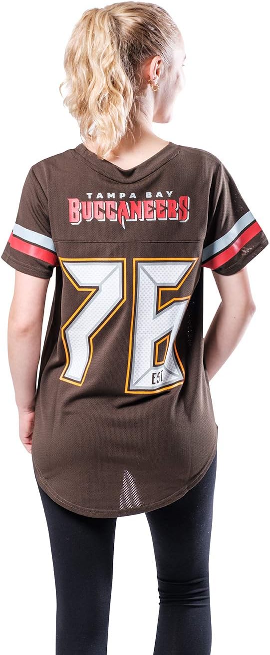 Ultra Game NFL Tampa Bay Buccaneers Womens Soft Mesh Varsity Stripe T-Shirt|Tampa Bay Buccaneers - UltraGameShop