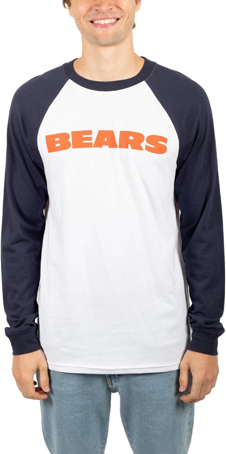 Ultra Game NFL Mens Super Soft Raglan Baseball Long Sleeve T-Shirt| Chicago Bears - UltraGameShop